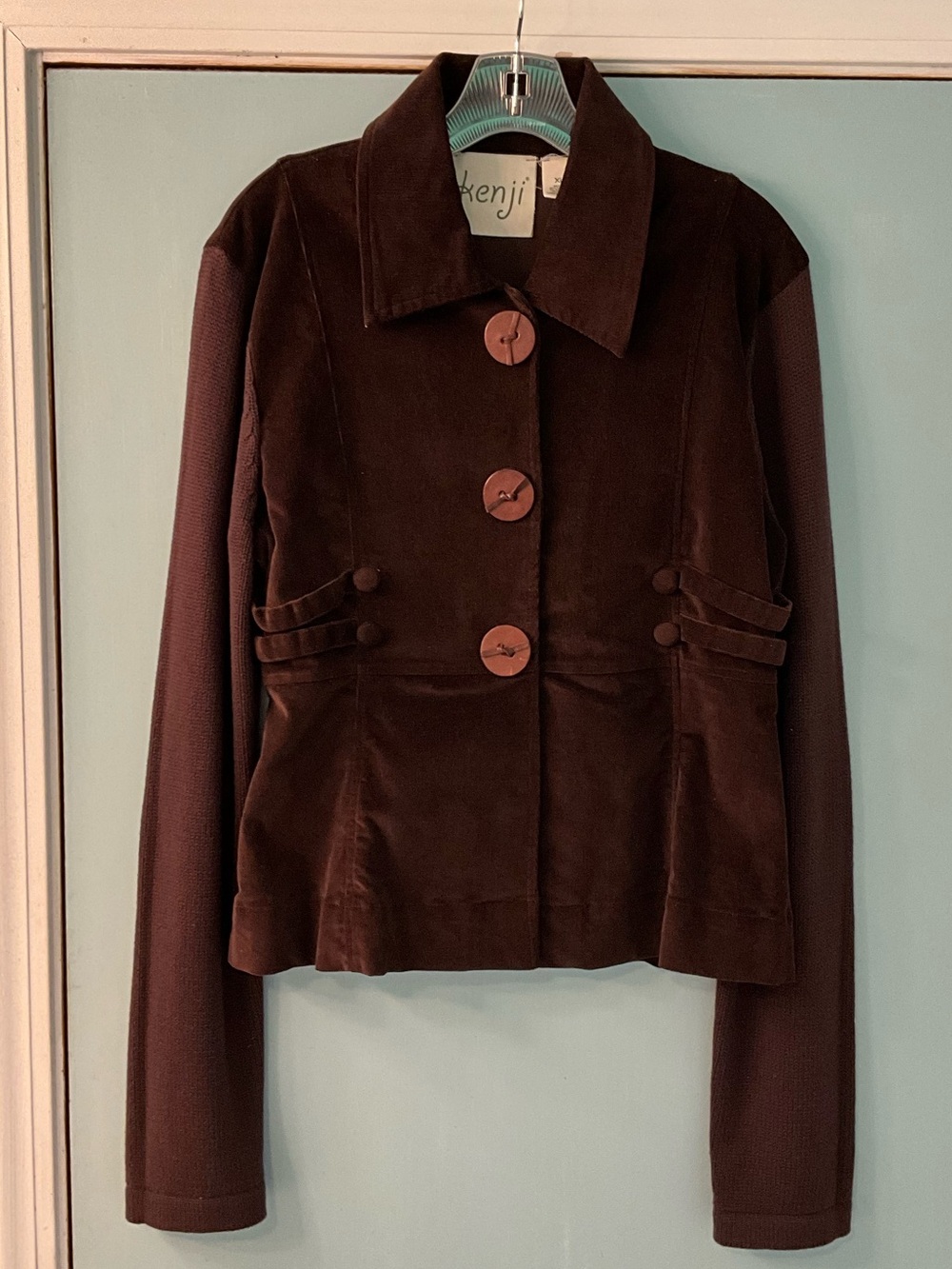 Kenji Chocolate Brown Very Fine Corduroy Jacket with Sweater Sleeves